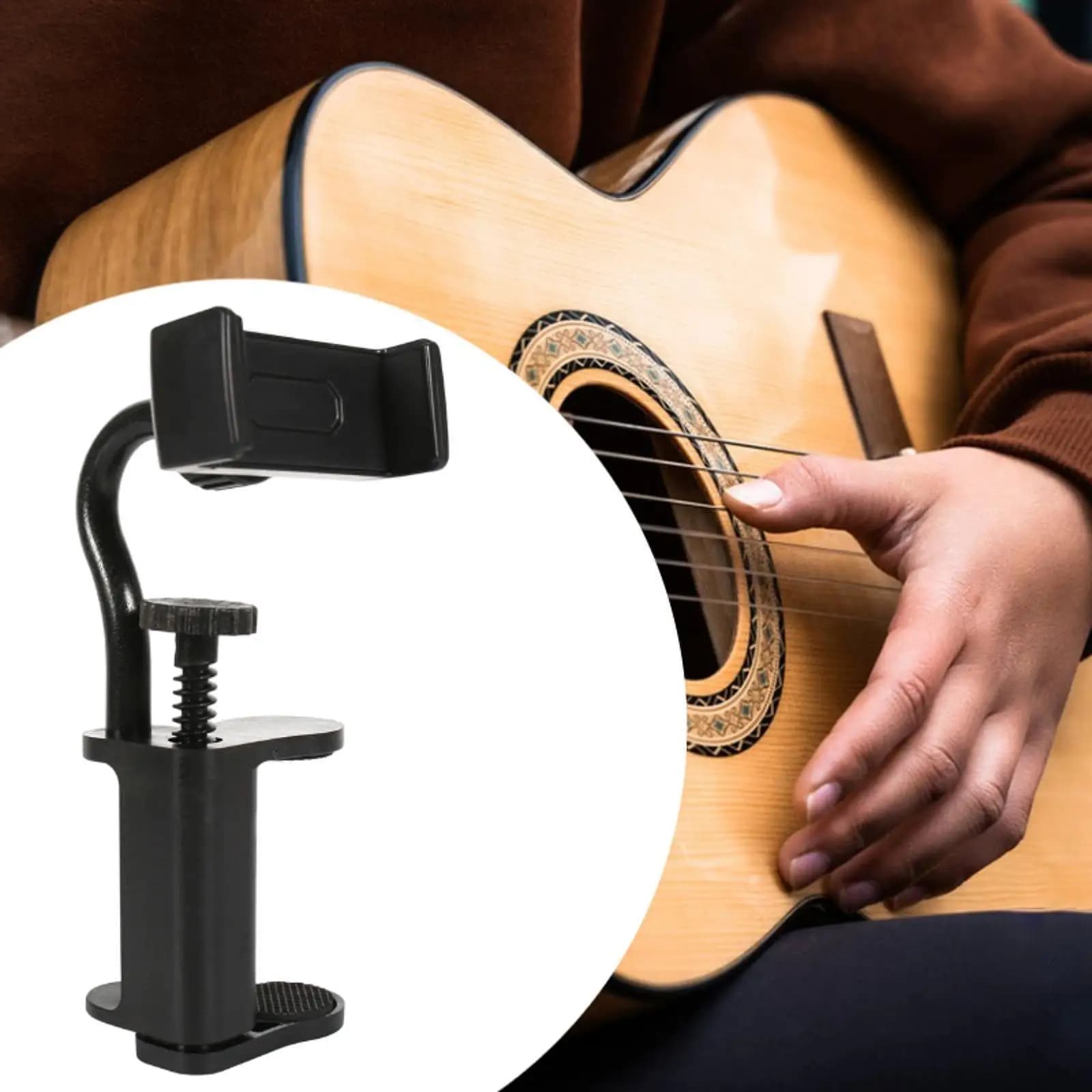 Supporto per telefono per chitarra Supporto per spartiti per chitarra Nero Comodo supporto universale per smartphone adatto per chitarre/ukulele spesse 6-10 cm