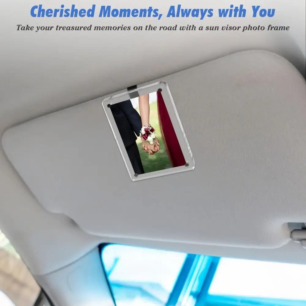 Magnetic Car Photo Holder, Sun visor display, Horizontal and Vertical Photo Holder, Acrylic Frame with Clip