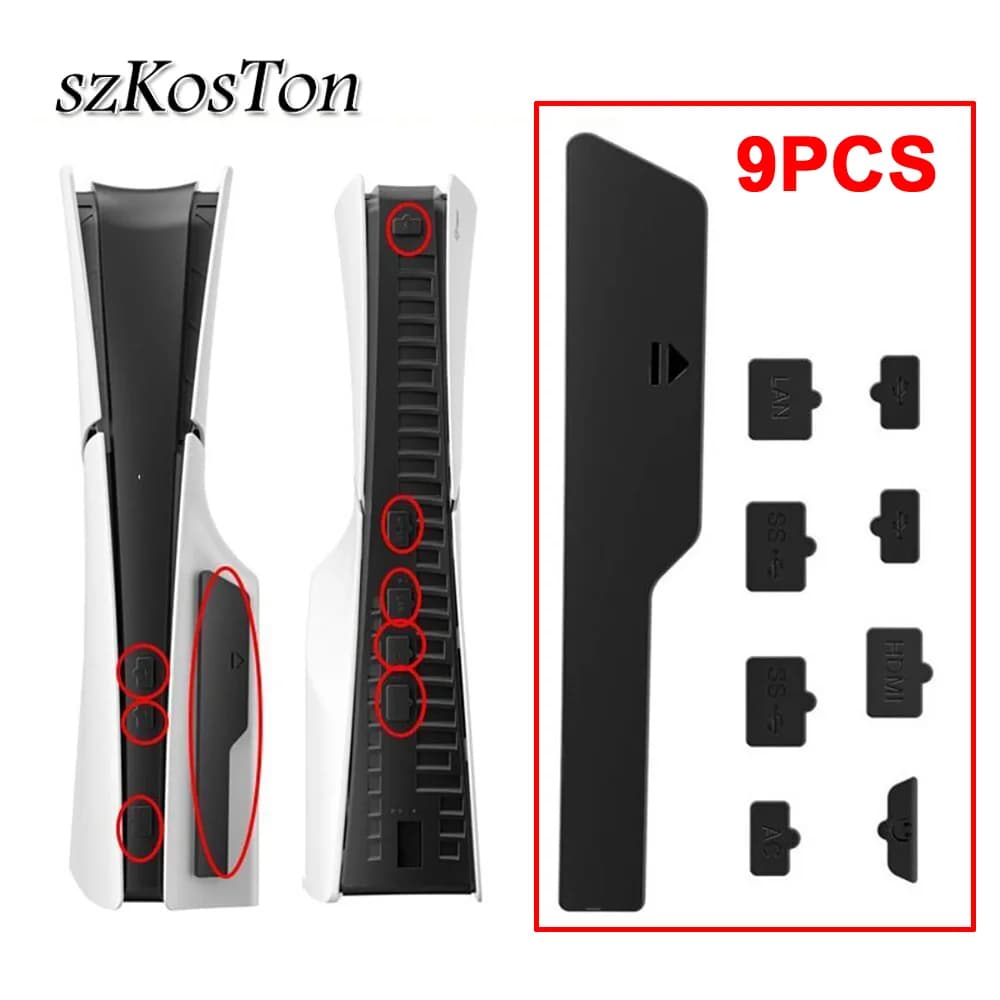 9 pz/set Spina Antipolvere Per PS5 Slim Console di Gioco Porta Polvere Copertura Della Protezione In Silicone Spina Antipolvere per PS5 Sottile Accessori