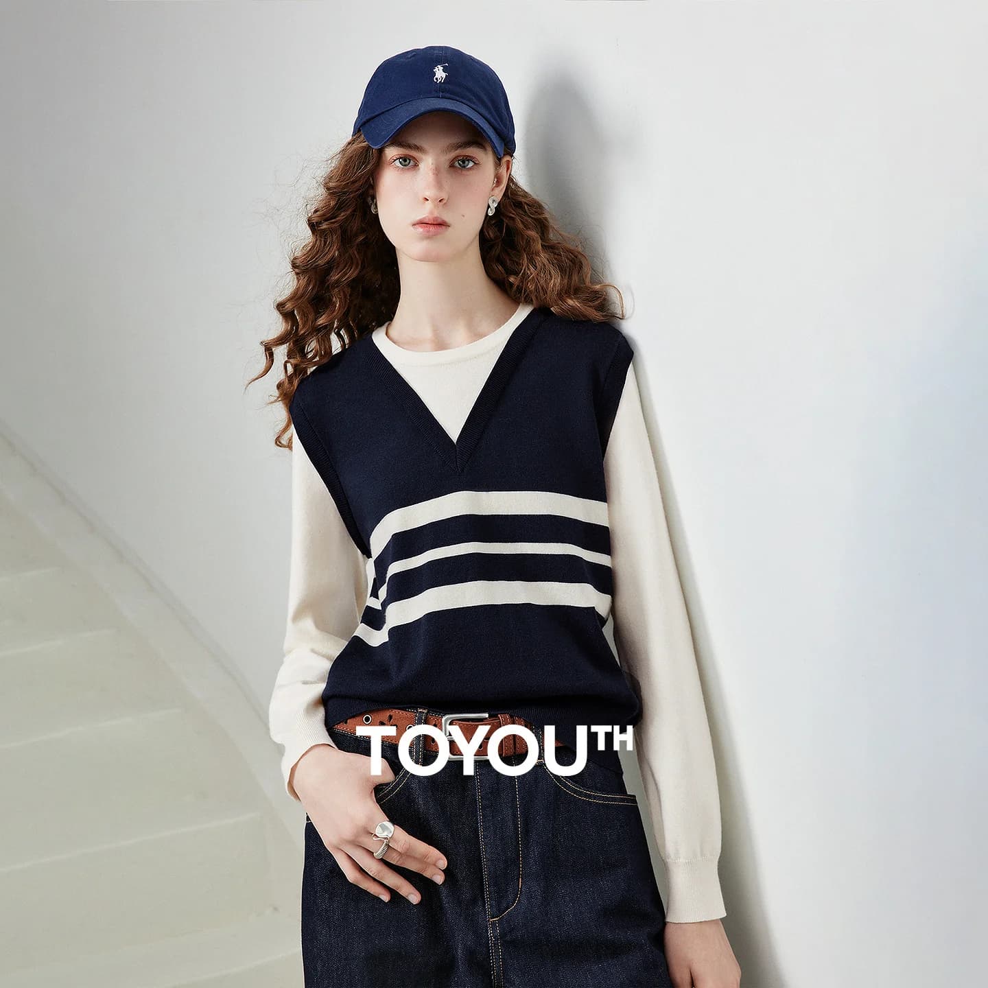 TOYOUTH Women's Fake Two Piece Knit Top 2026 Fall New Arrival Contrast Color Stripes Preppy Athletic Long Sleeve Top
