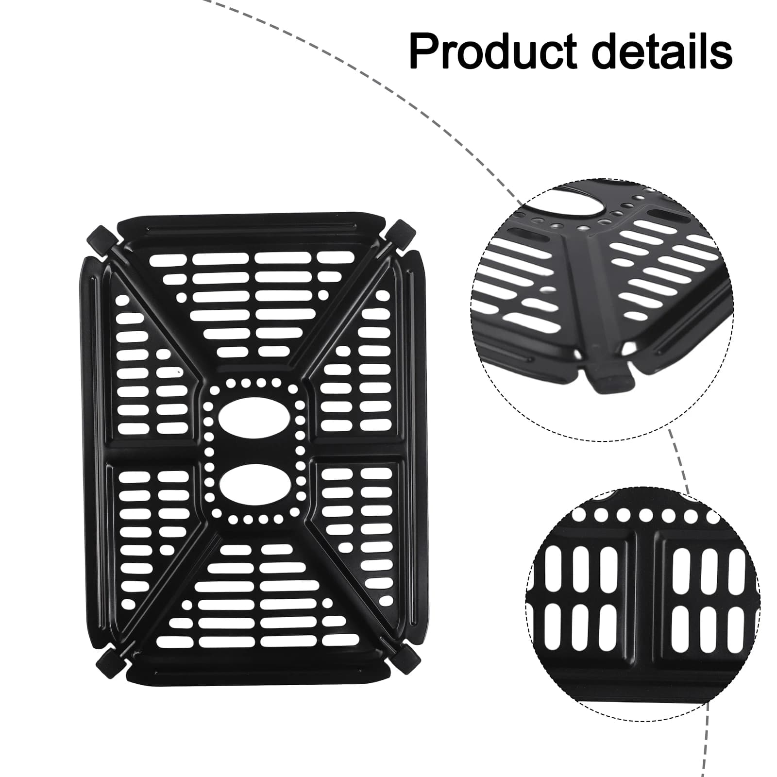 Accessories for double basket air fryer: support plate and frying plate with oil separator, designed to grill and clean effortlessly