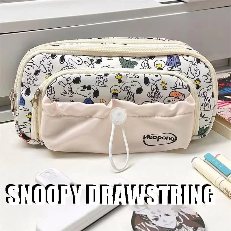 Scatola portaoggetti trasparente a doppio strato con stampa di Snoopy, borsa portaoggetti per articoli di uso quotidiano degli studenti