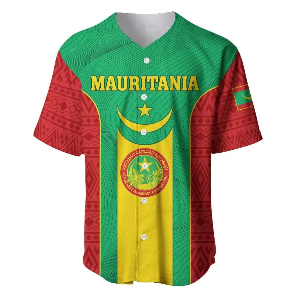Men's Casual Loose-fitting Sports Training T-shirt Printed Crew Neck Short Sleeve Cardigan Mauritanian Sports Baseball Shirt