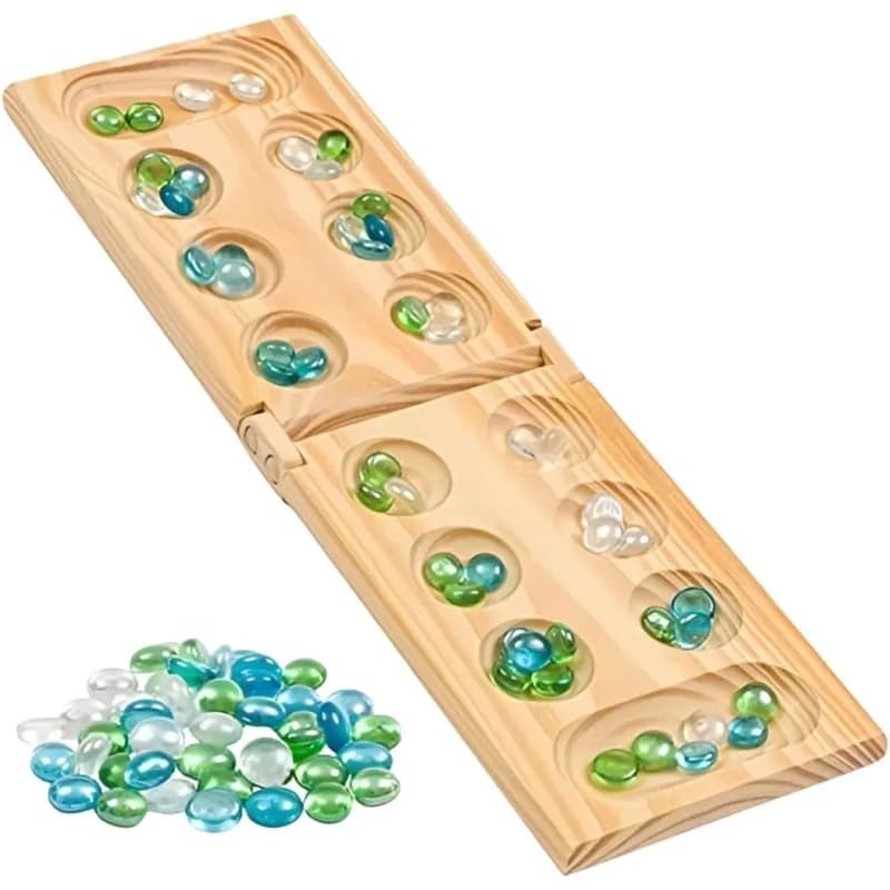 Classico gioco da tavolo Mancala in legno - Gioco da tavolo strategico pieghevole per intrattenimento al coperto