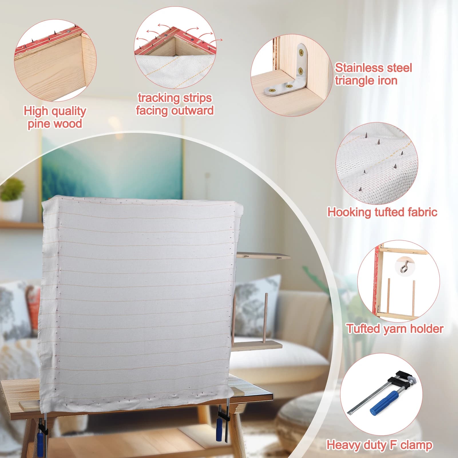 60/70/80/90cm Tufting Frame Large tuft Frame Rug tuft Frame Punch Needle Frame Tufting Carpet Making Frame for use with Tufting