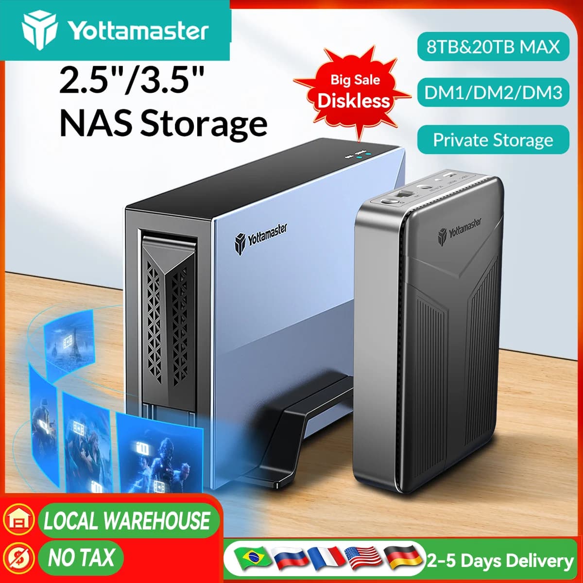 Archiviazione di rete per disco rigido Yottamaster Custodia SSD SATA da 2,5" 3,5'' Custodia esterna Server di backup automatico Cloud【Spedizione in estero!】