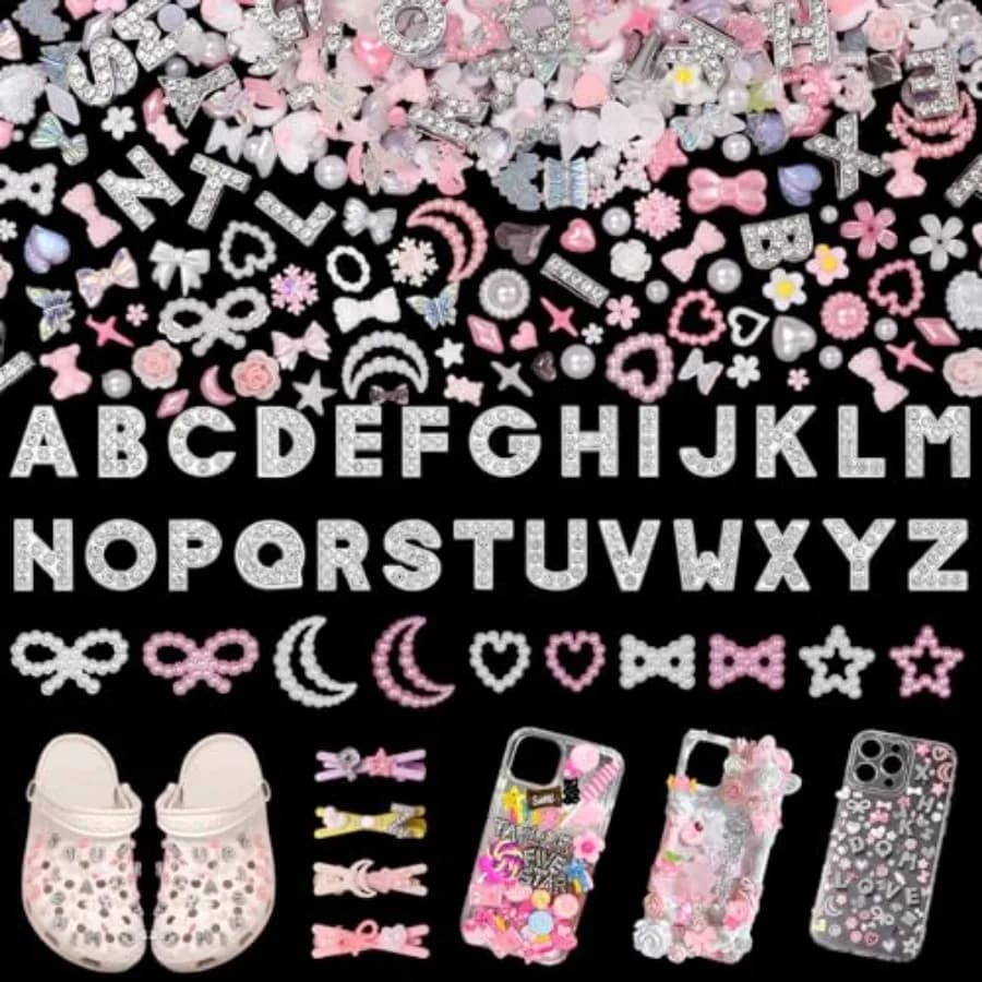 Junk Case Charms, A-Z Alphabet Letters Junk Case Kit, Junk Phone Case Charm, Pink Assorted Slime Charms Bulk Letter Charms for
