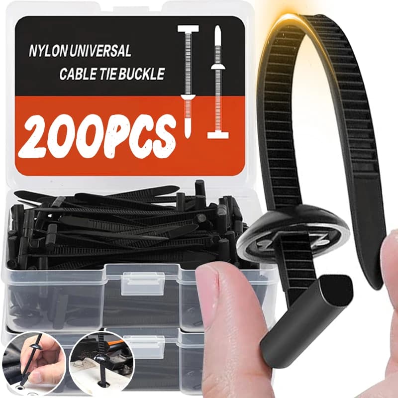200/10Set Fascette per cavi in nylon Fibbia Nero Heavy Duty Fascette con cerniera Supporto con pulsante Ricambi auto Fissaggio Paraurti Fermo Filo Bundling