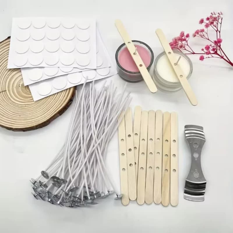 Kit per la creazione di candele fai da te, 60/100 pezzi di anima di candela in carta di ferro + 50/100 anima di cera di soia con supporto in metallo per accessori per la creazione di candele