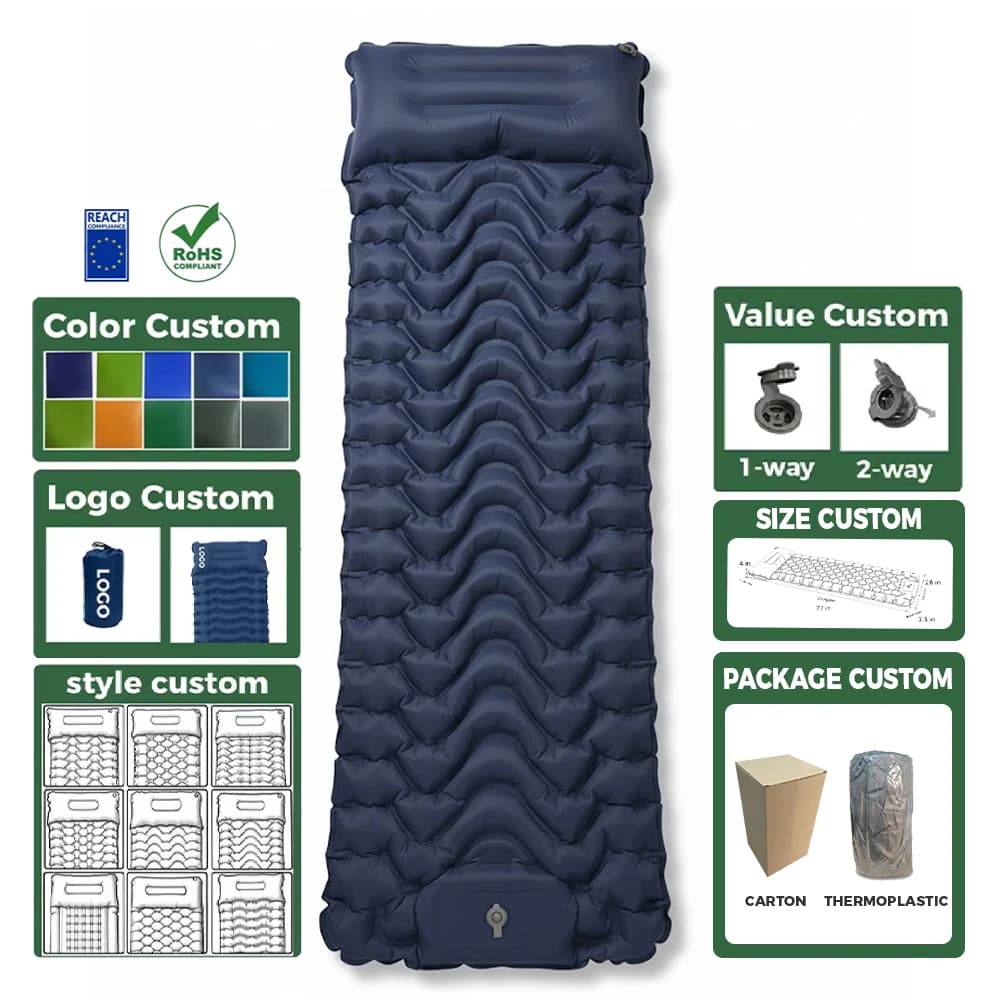 Compact Inflatable Camping Sleeping Pad Built-in Pump Waterproof 4 Seasons Hiking Outdoor Backpacking Lightweight Portable Quick