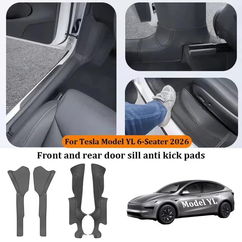 Protezione Soglia Porta per Tesla Model YL 6 Posti, Tappetini Antiscivolo in Pelle per Porte Anteriori e Posteriori, Striscia Protettiva per Soglia