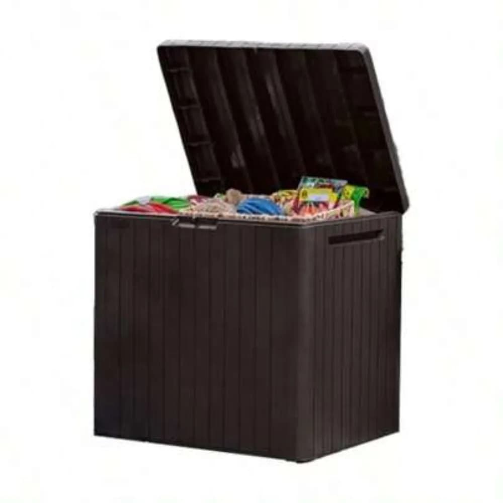 30 Gallon Resin Outdoor Storage Box Patio Furniture Side Table Waterproof Deck Pool Garden Accessory Lockable Seat Container for Cushions Tools, Brown