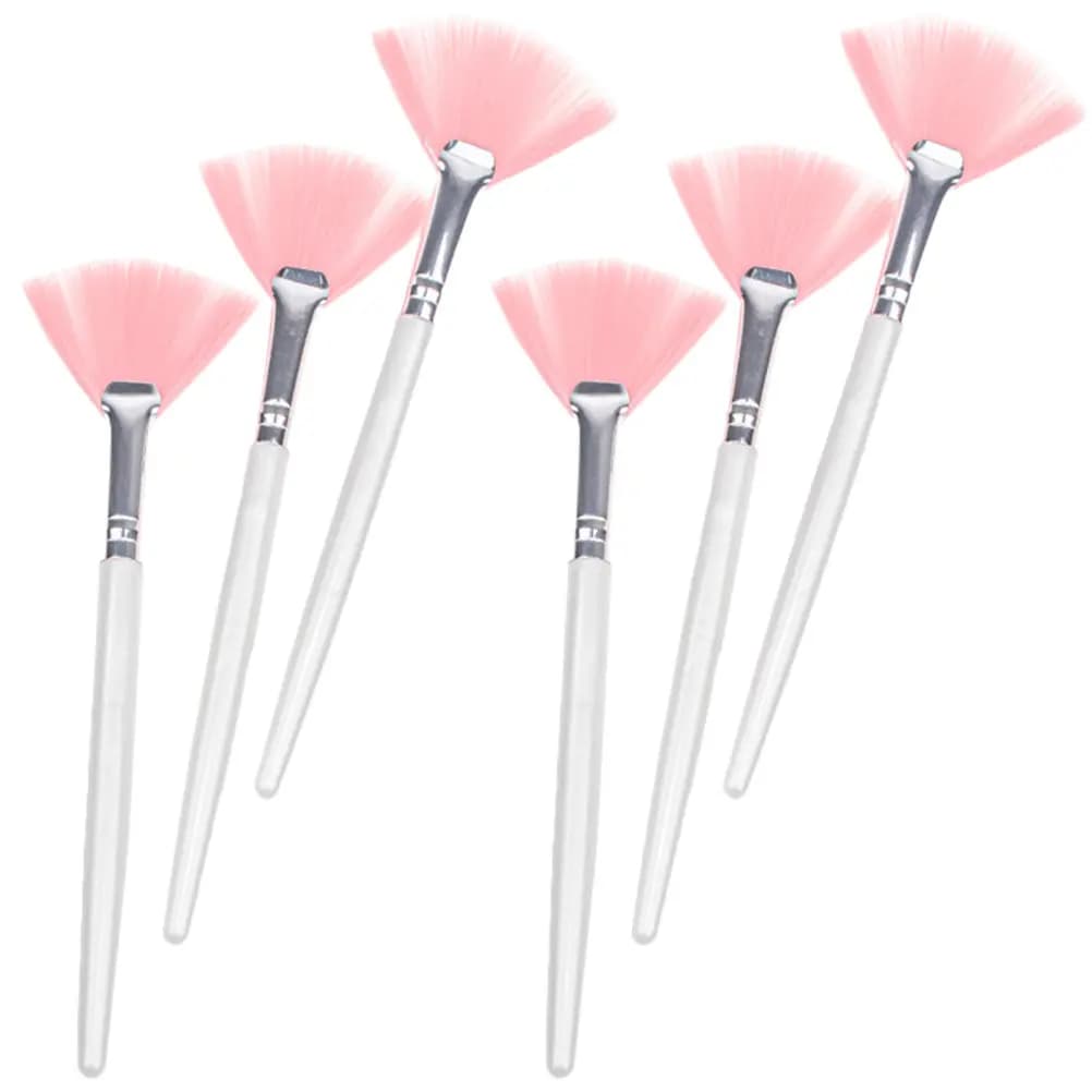 Set of 6 Soft Brushes for Face Makeup, Ventaglio Bottom Brush, Long Handle, Multifunctional Professional Face Applicator