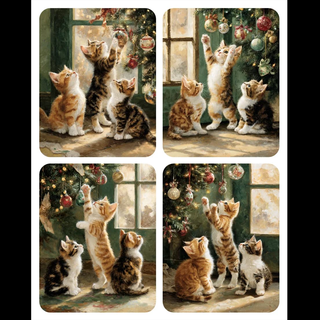 Dipingi a mano Il gatto che gioca sotto l'albero di Natale Dipingere con i numeri Kit Opere d'arte acriliche fai-da-te Regalo d'arte su tela Casa
