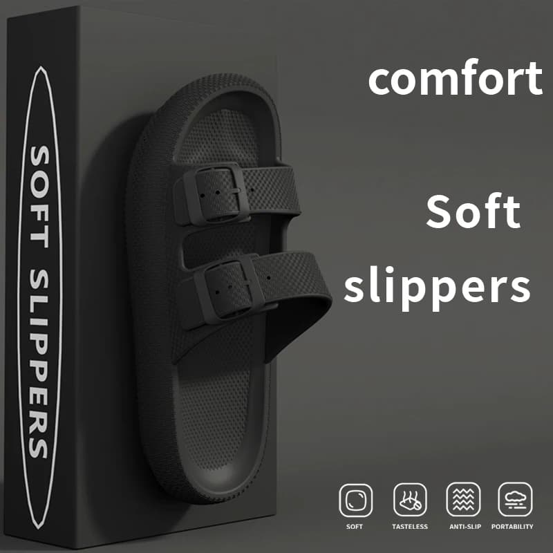 Pure Color Adjustable Buckle Slide Sandals for Women – Non-Slip Thick Sole, Wearable, Summer Indoor & Beach Open-Toe Slippers