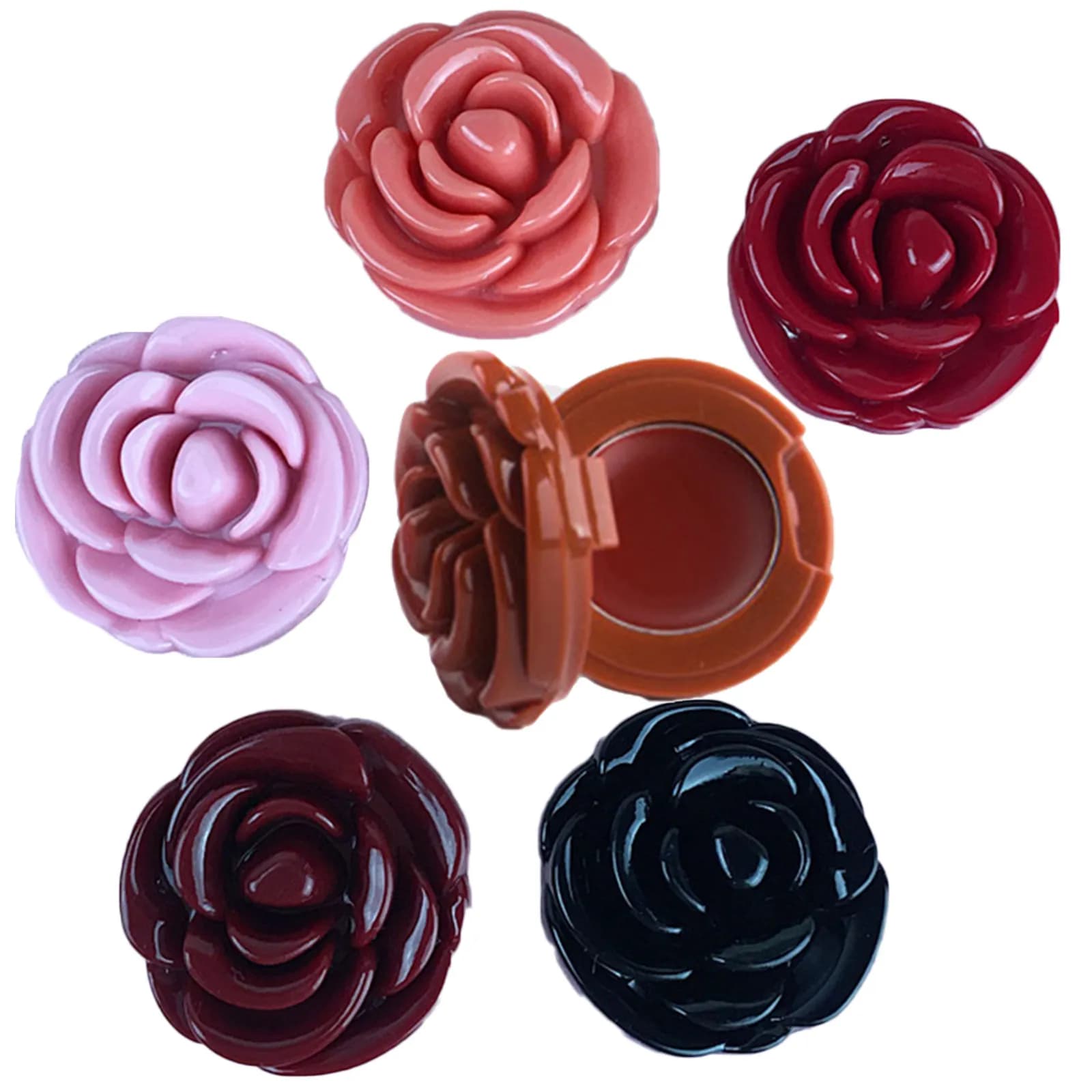 6 contenitori vuoti per rossetto a forma di fiore, ricaricabili, portatili, da viaggio, per ombretto e balsamo labbra