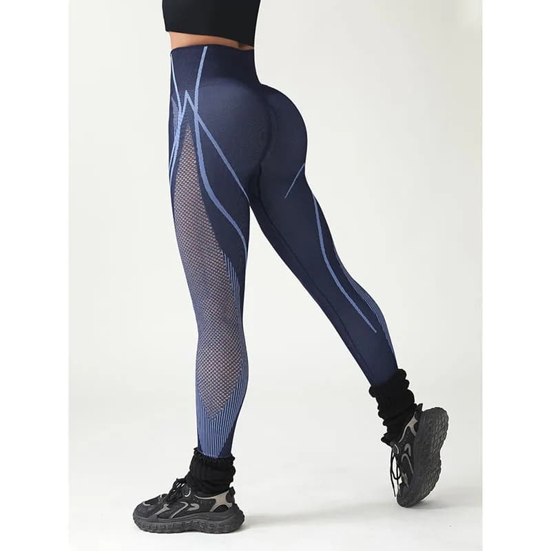 Leggings Sportivi Donna a Vita Alta, Senza Cuciture, Super Elastici, a Rete, Effetto Push-Up, Sexy, per Yoga e Corsa