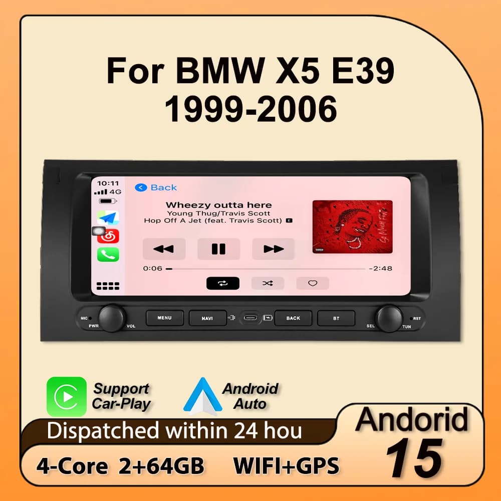 For BMW X5 E39 E53 1999-2006 Autoradio Android 15 from 10,26 inch with Carplay, GPS Navigation, BT and Smart Multimedia System for Auto