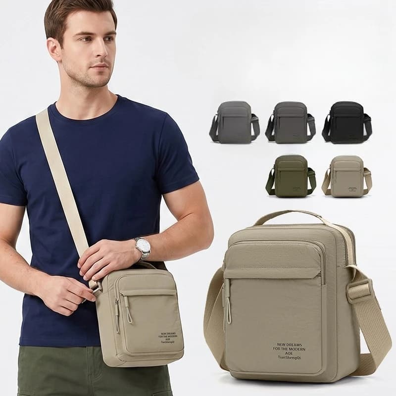 Men's Nylon Crossbody Backpack Fashionable Versatile Summer New Style Waterproof Single Shoulder Sling Bag Simple Design