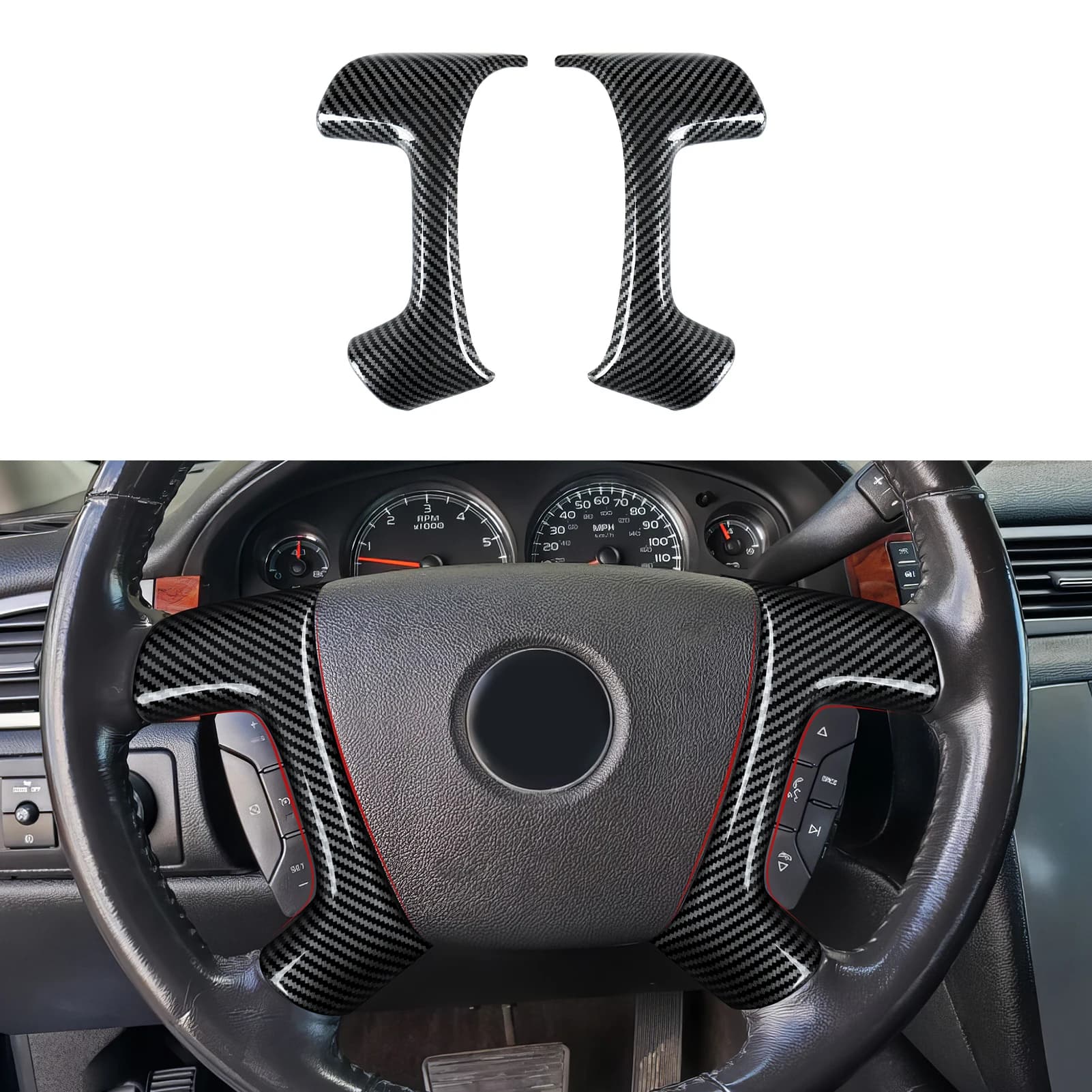 For GMC Acadia Savana Sierra Yukon XL 2007- Accessories for present finishes, car steering panel cover, carbon fiber ABS adhesive