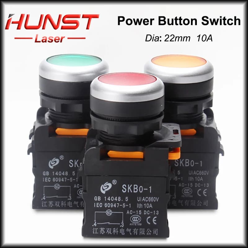 22 mm Hunst quality silver touch button switch, for laser marking machine and CO2 laser cutting machine.
