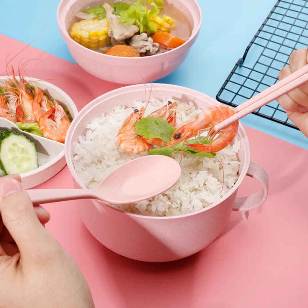 1Set Wheat Straw Lunch Box Large Capacity Detachable Non-Stick Soup Bowl Food Container for Home Restaurant