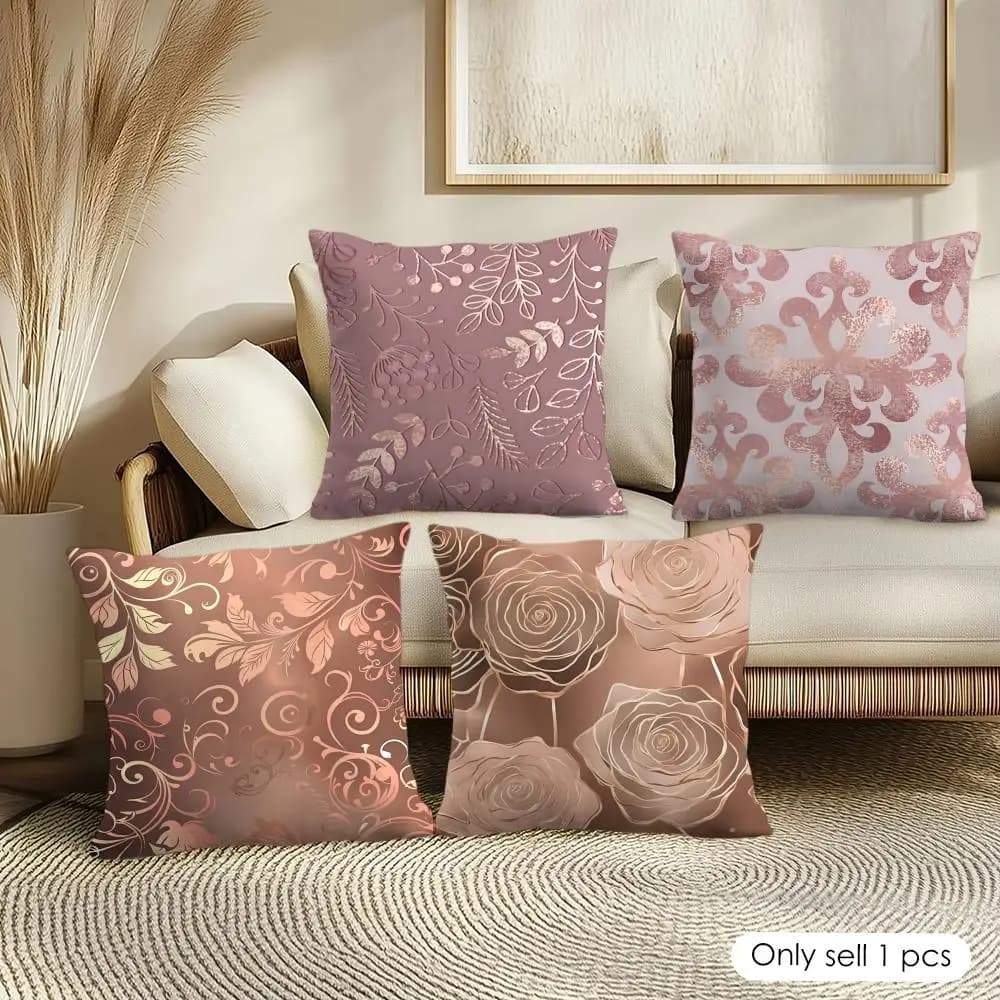 Fodera per cuscino rosa oro, in tessuto ultra morbido e delicato sulla pelle, comfort come una nuvola e cerniera nascosta