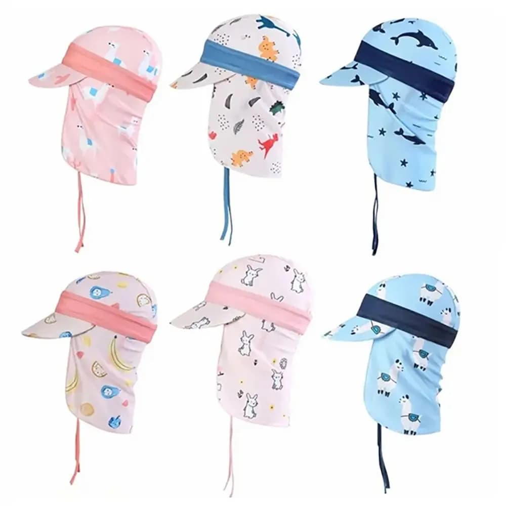 Cuffia da nuoto per bambini antivento Anti UV traspirante a tesa larga Cappello parasole Protezione per il collo Cappelli a secchiello per bambini regolabili da spiaggia