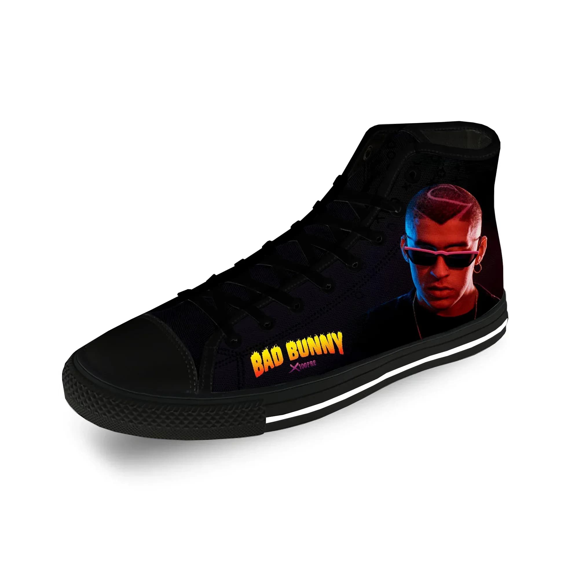 Scarpe da ginnastica alte in tela con stampa 3D Bad Bunny, stile casual e alla moda, leggere e traspiranti, per uomo e donna