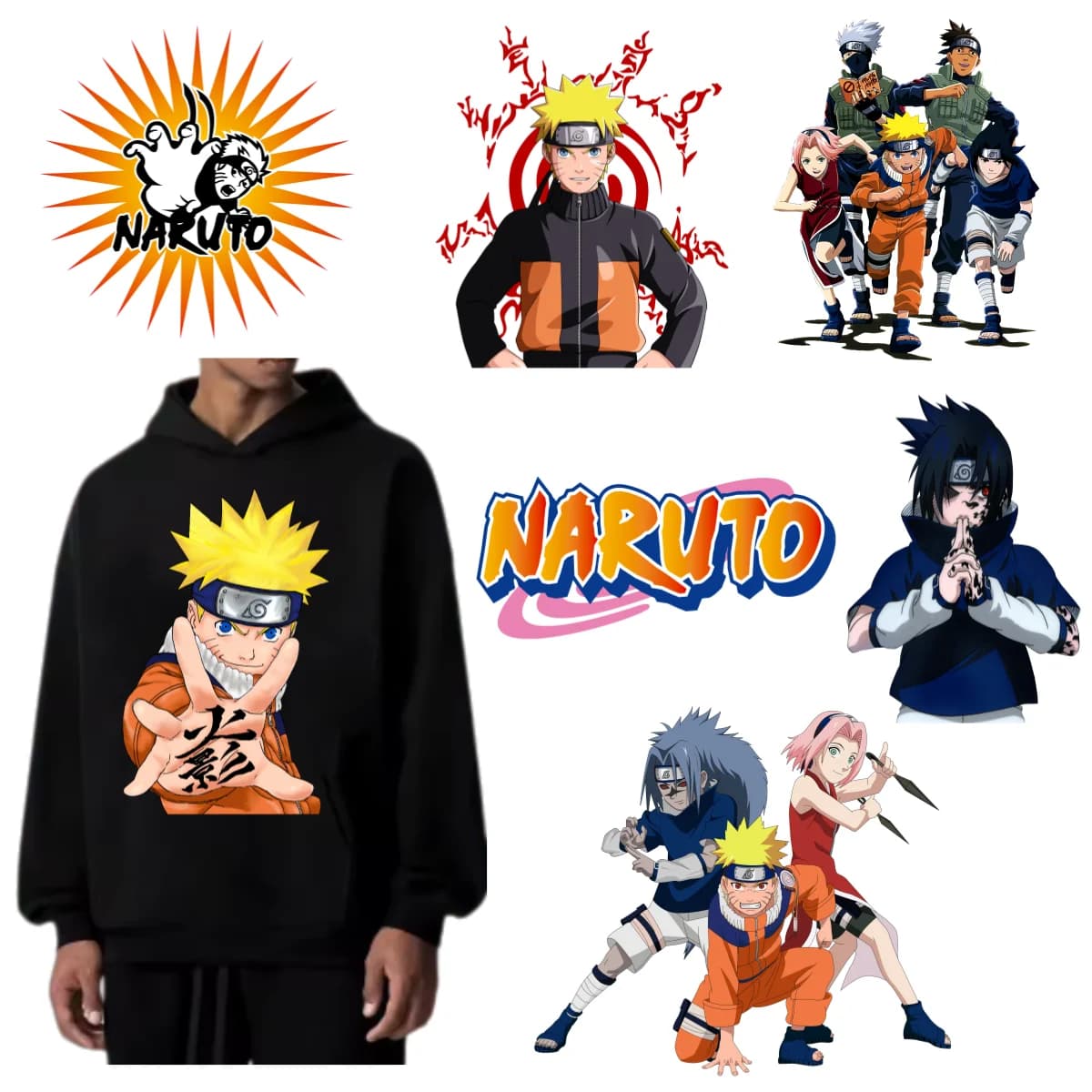 Adesivi Termotrasferibili Naruto per Vestiti, T-Shirt, Felpe, Decorazioni Cartoon alla Moda, Applicazioni Fai-da-Te per Bambini, Toppe Termoadesive