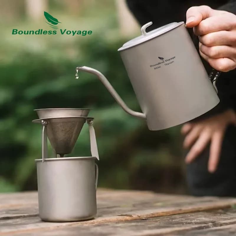 Caffettiera prodotta a mano con collo di cigno in titanio puro, campeggio all'aperto ultraleggero portatile, picnic, bollitore/teiera multiuso, A1577