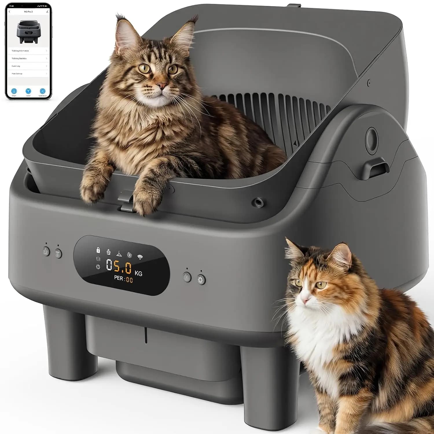 Self Cleaning Litter Box, Smart Automatic Cat Litter Box, 10 Safety Sensors Anti-Pinch, 6" Large LED, Odor Control,, Custom