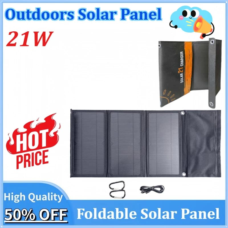 Pannello solare portatile all'aperto recentemente aggiornato 5V 21W Celle solari USB pieghevoli impermeabili Caricabatteria mobile per smartphone