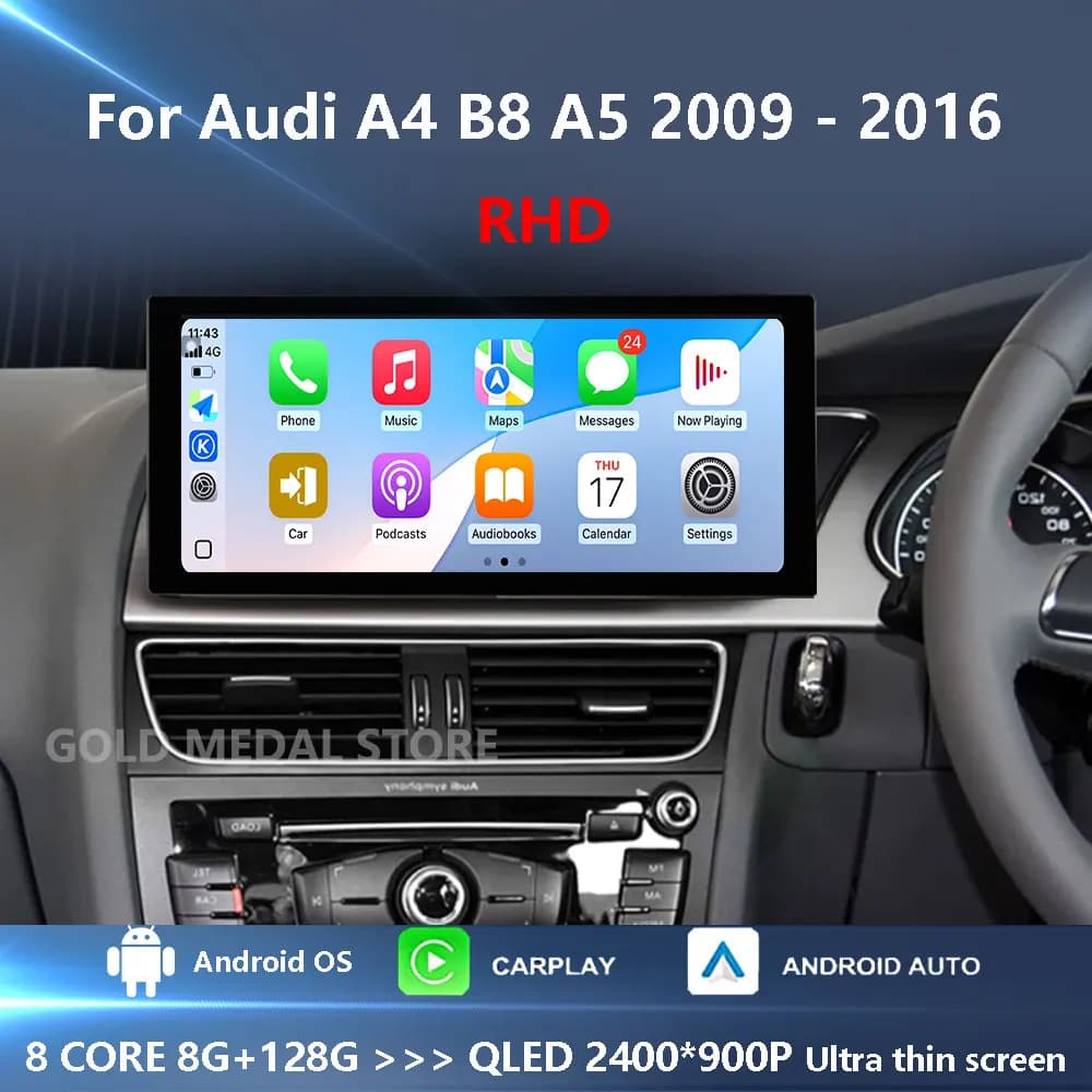 Multimedia 4G Android 16 with GPS, Bluetooth, WiFi and Carplay for Audi A4 B8 A5 (2009-2016) - RHD version