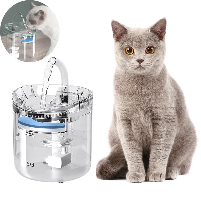 Fontana automatica per gatti con rubinetto Distributore di acqua per cani da 2 litri Abbeveratoio con filtro trasparente Sensore per animali domestici Alimentatore per gatti Giocattolo per gatti