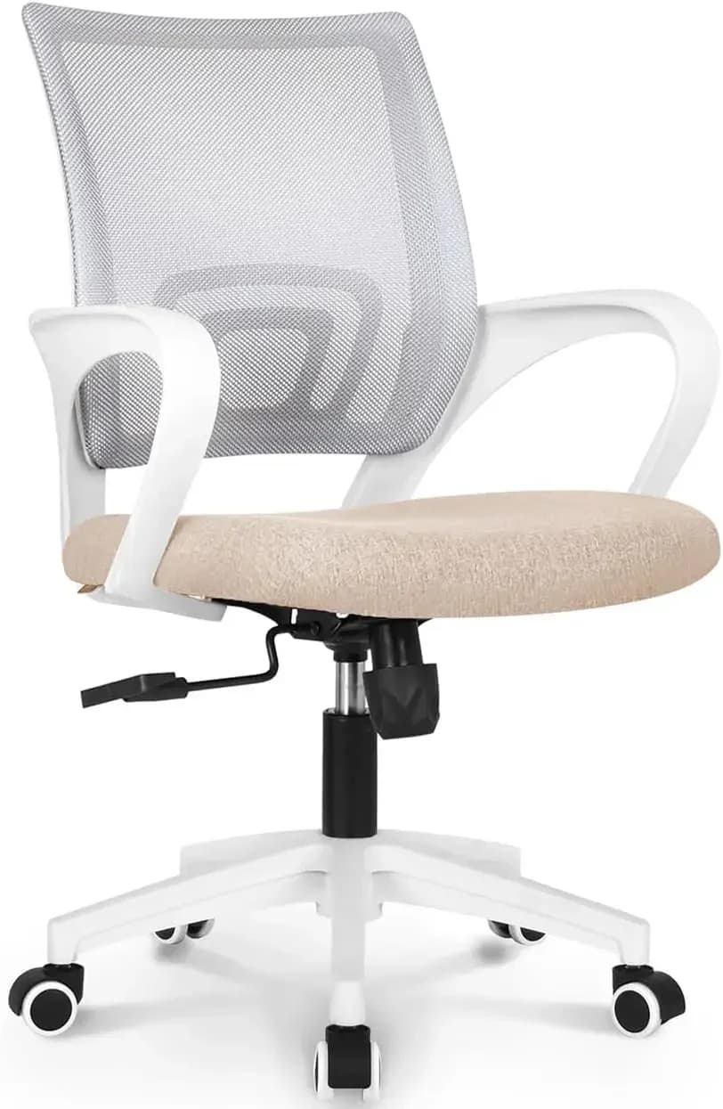 Sedia da scrivania per computer da ufficio Sedia da gioco ergonomica con schienale medio Supporto lombare con ruota girevole regolabile per la casa