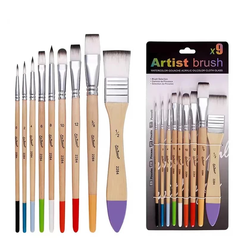 9Pcs Paint Brushes Set Nylon Hair Brush Acrylic Painting Oil Watercolor Paint Tools For DIY Student Artistic Brush Art Supplies