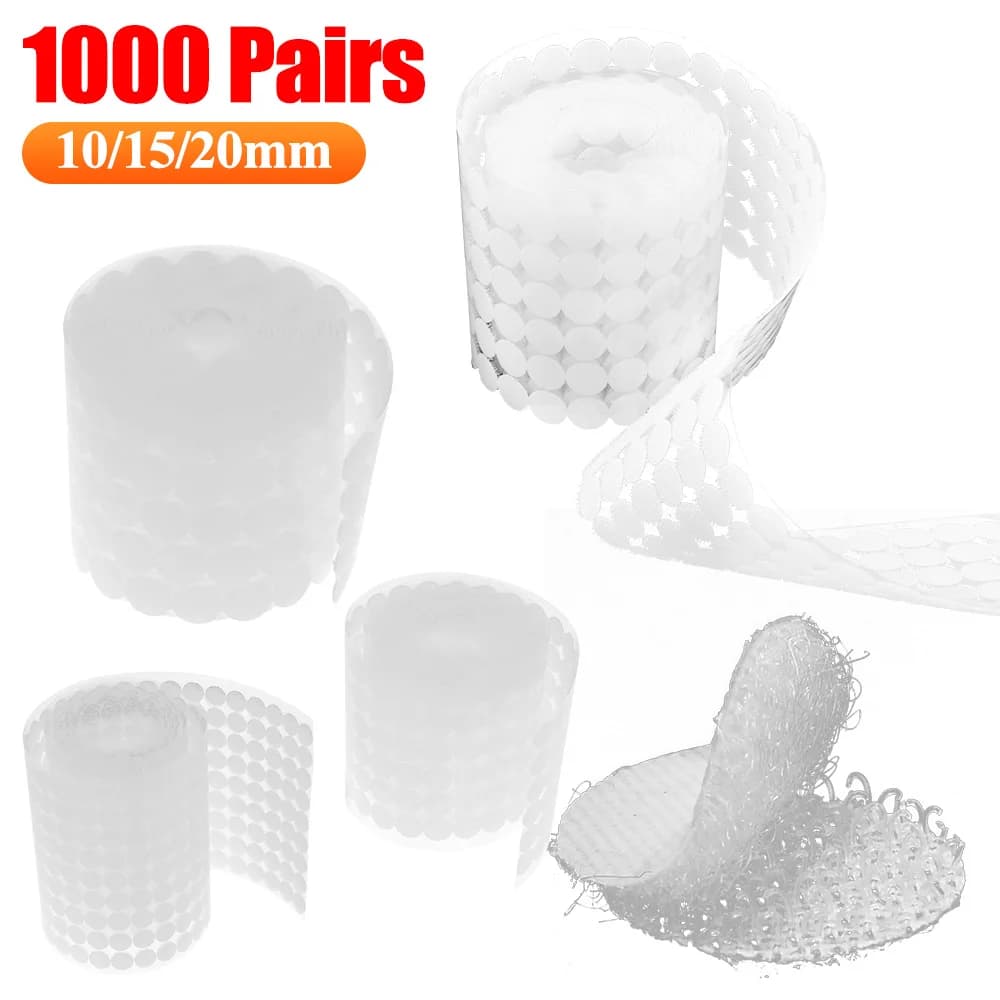 1000 paia 10/15/20mm Punto Bianco Adesivo Autoadesivo di Fissaggio Nastro con Gancio e Anello Nylon Forte Colla Velcroing Adhesivo Muy Fuerte