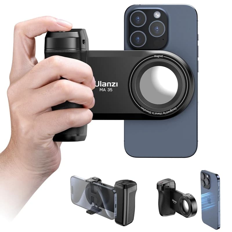Ulanzi MA35 MagSafe Impugnatura per otturatore per fotocamera per smartphone Maniglia per selfie Bluetooth come stabilizzatore per fotocamera Riprese orizzontali verticali