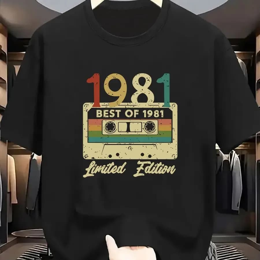 Vintage 1981 Cassette Tape Limited Edition T-Shirt Retro Best of 1981 Birthday Graphic Tee Unisex Casual Short Sleeve Tops