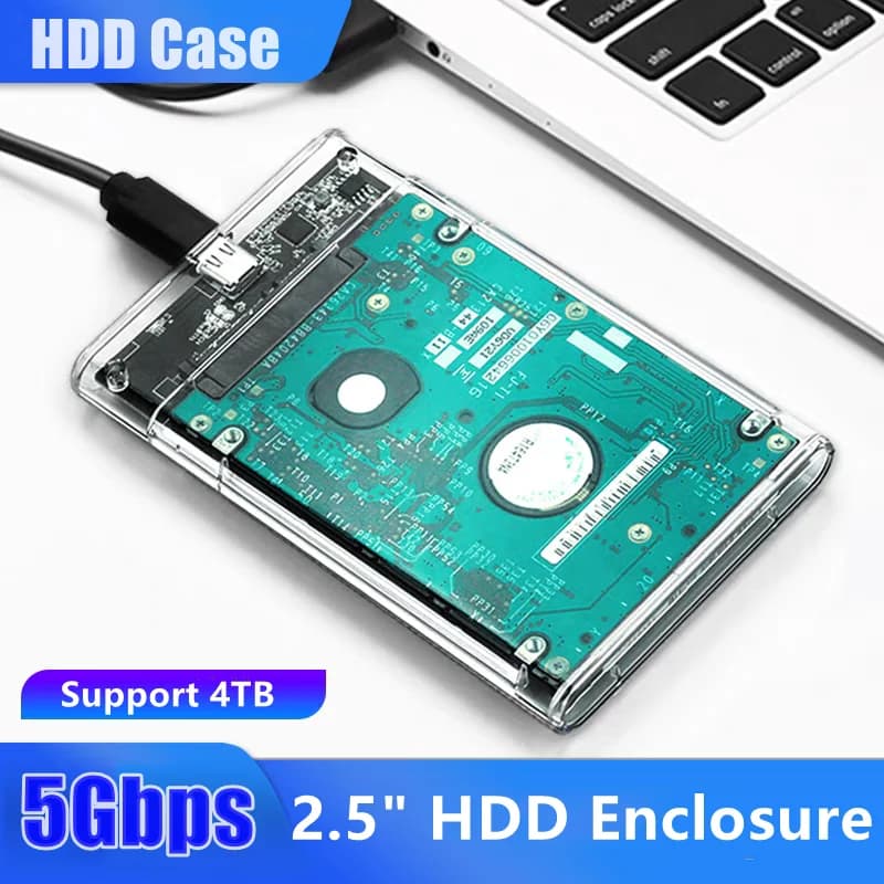Custodia per disco rigido da 2,5" Custodia esterna trasparente senza attrezzi Ultra veloce 5 Gbps per HDD SATA da 7 mm/9,5 mm e materiale ABS SSD
