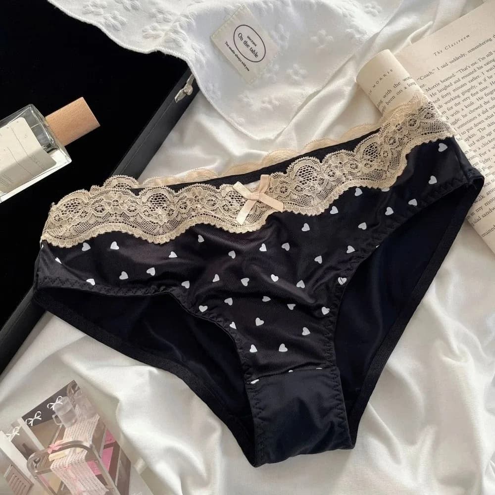 Slip in Pizzo Sottile a Vita Bassa, Biancheria Intima in Raso di Seta con Cuore per Donne, Lingerie con Fondo in Cotone, Slip in Pizzo a Rete Estivi