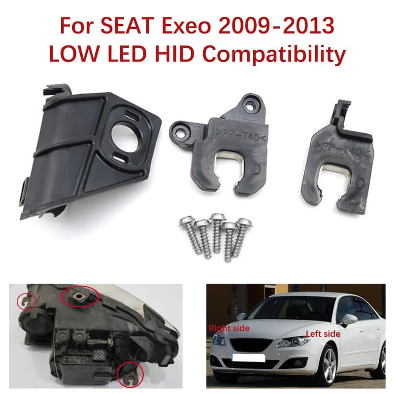 Car Headlights Repair Kit 3R0998225 3R0998226 for SEAT Exeo 2009-2013 LOW LED HID Compatibility Bracket Protection Rings Plastic