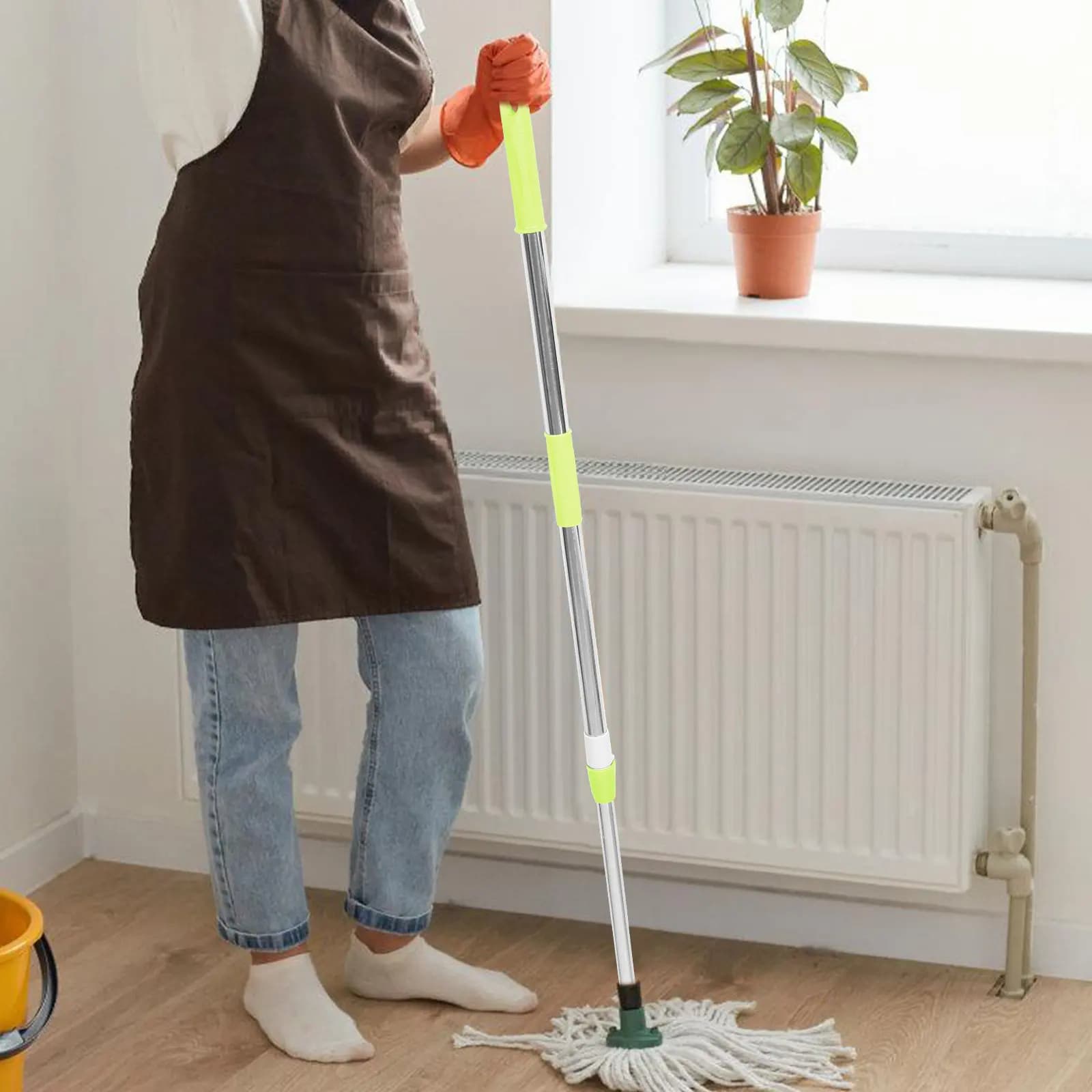 Manico per Mop Regolabile in Acciaio Inossidabile, Asta Telescopica Rotante di Ricambio per Mop, Accessorio per la Pulizia del Pavimento Domestico