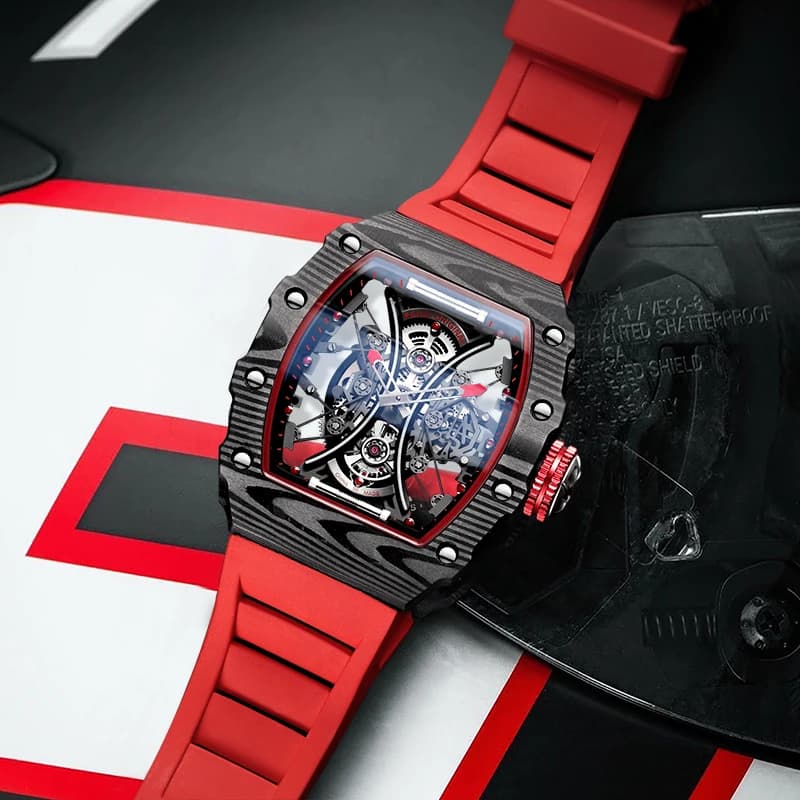 FEICE Orologio meccanico automatico scheletrato da uomo Orologio sportivo da uomo di marca di lusso a doppia faccia Orologio automatico impermeabile FM602
