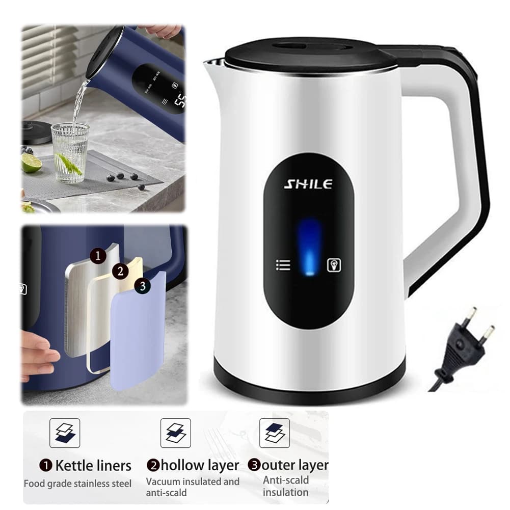 Bollitore Elettrico in Acciaio Inox da 2,2L, 1500W, Riscaldamento Rapido, per Tè e Caffè