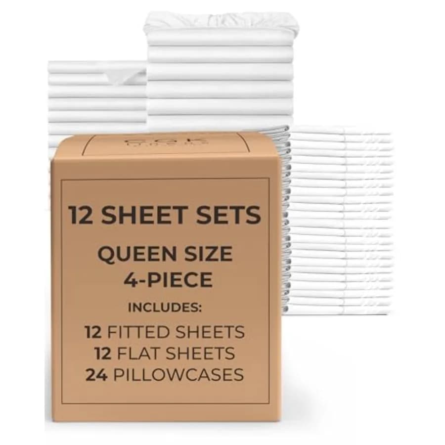Confezione all'ingrosso da 12 set di lenzuola - 12 set completi di lenzuola Queen Size con tasche profonde - Biancheria da letto all'ingrosso per hotel e spa