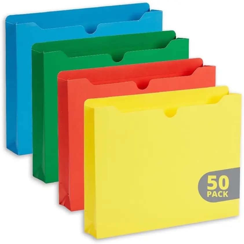 Cartelle Espandibili da 2 Pollici, Confezione da 50, Colori Assortiti, Formato Lettera Resistente per Ufficio e Casa