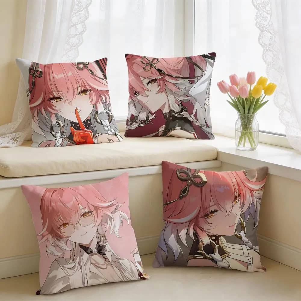 Wuthering Waves Changli Cushion Cover Square Short Plush Pillow Case Living Room Sofa Home Decor Funda 40X40