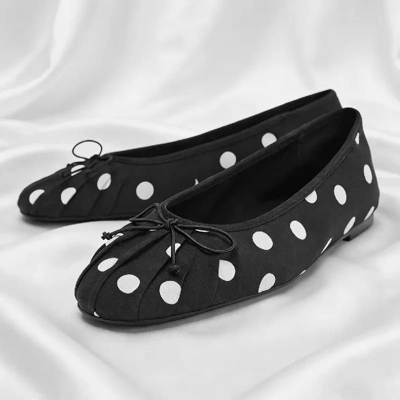 Ballerine a Pois Plissettate alla Moda per Donne, Mocassini con Dettaglio Fiocco a Farfalla, Scarpe Eleganti e Comode per Signore